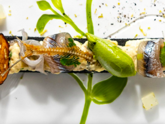 Anchois de pays fumé, seiche, caviar d’aubergine grillée par Dimitri Droisneau