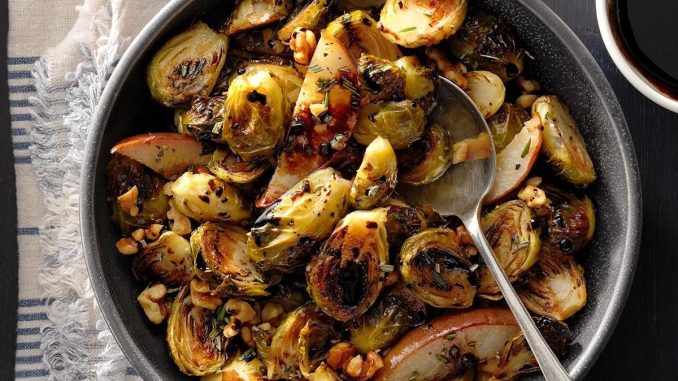 Roasted Brussels Sprouts with Pears