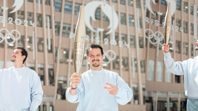 Juan Arbelaez, porteur de la flamme Olympique 2024