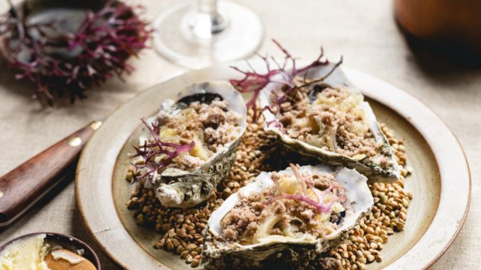 Huîtres Ostra Regal gratinées à la Bretonne, Farz gwinizh-du et lipig