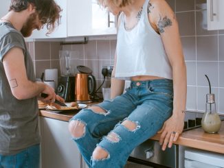 woman and man in kitchen