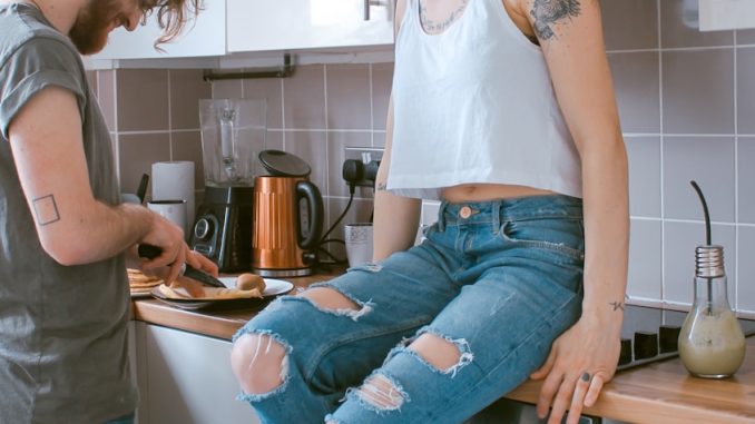 woman and man in kitchen